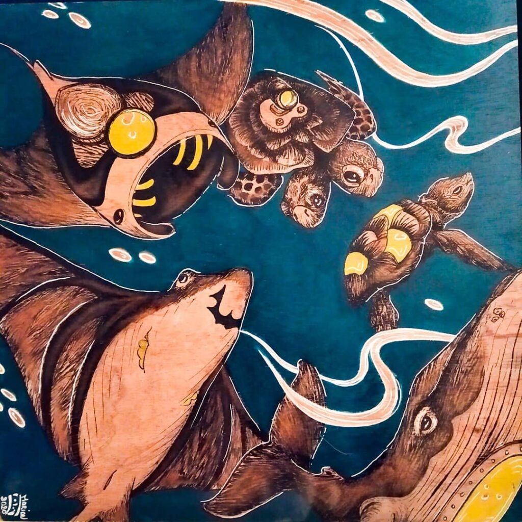 Des raies, tortues et baleines complètent la parade de la Reine.