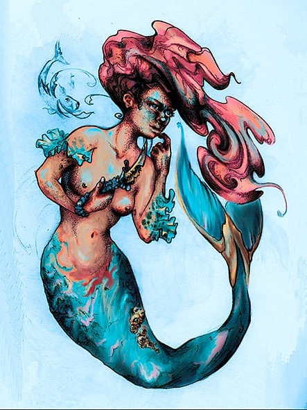 Une sirène aux couleurs évoquant La Petite Sirène